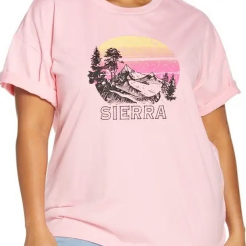 BP. Ladies Size Medium Pink Oversized Sierra Graphic Short Sleeve T-Shirt
